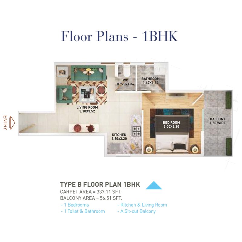Pyramid Infinity Gurgaon Floor Plan 1 BHK Type B