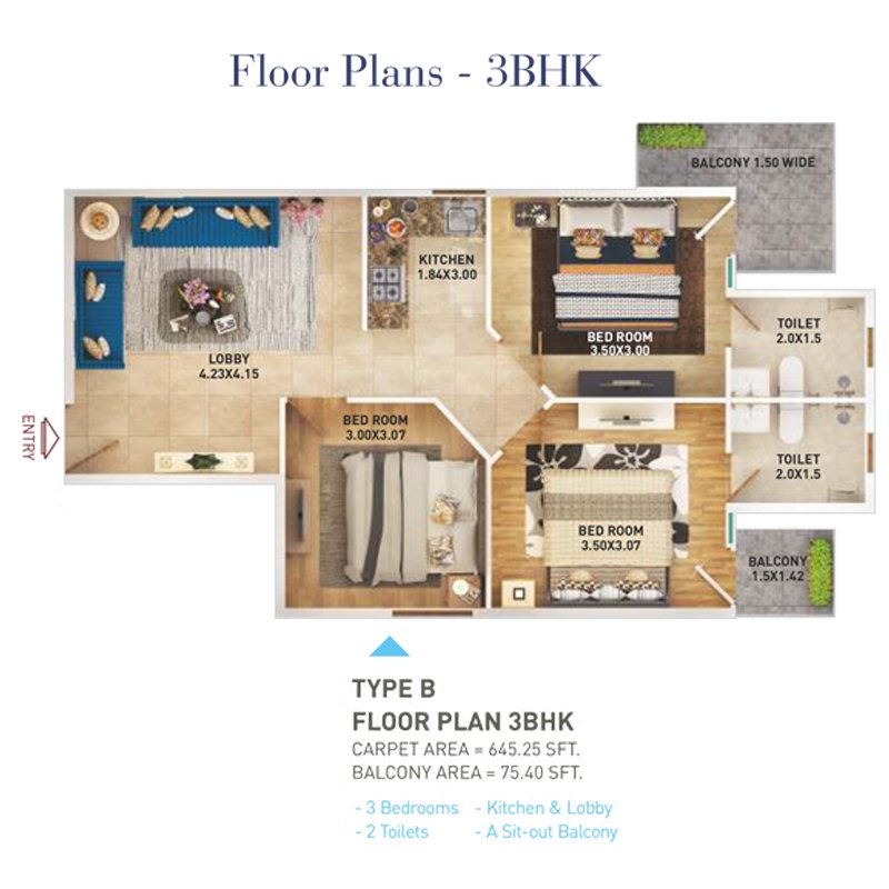 Pyramid-Infinity-Gurgaon-Floor-Plan-3-BHK-Type-B