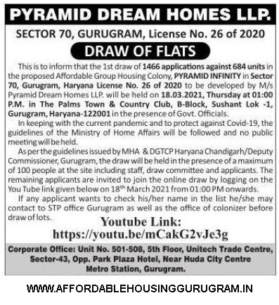 Draw Date Pyramid Infinity Sector 70 Gurgaon