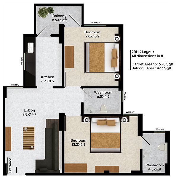 Apex Our Homes 2BHK Floor Plan